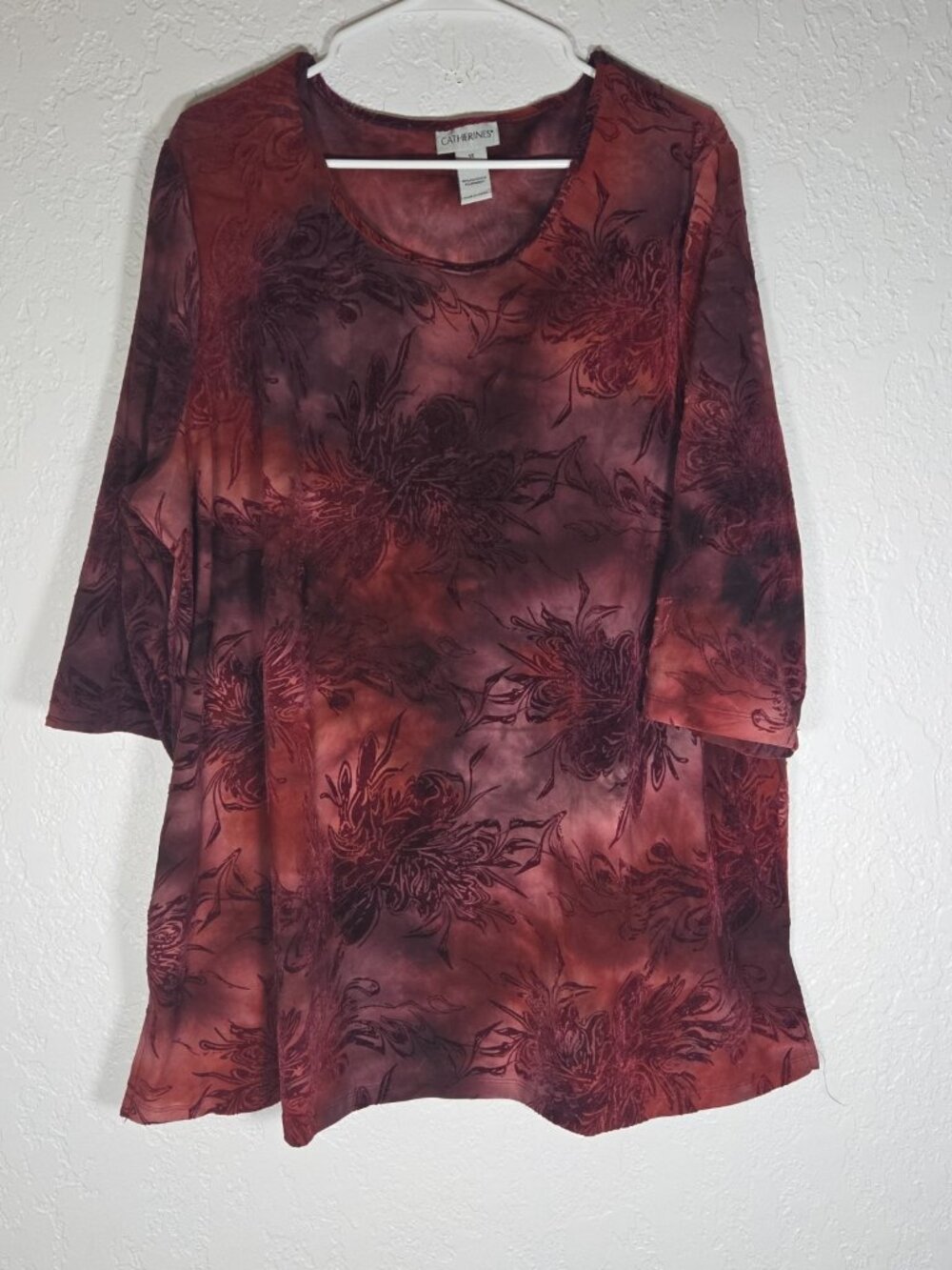 Catherines Womens Tunic Top Size 1X Burnout Velvet Floral